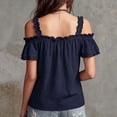 thumbnail image 3 of Summer Cold Shoulder Shirts for Women Boho V-Neck Short Sleeve Top Ruffled Casual Blouse Going Out Outfits for Vacation and Everyday, 3 of 4