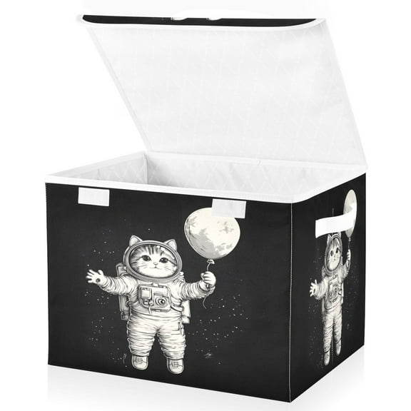 Ryvnso Space Cute Cat Large Lidded Foldable Storage Baskets Cubes Boxes Lids Bin for Home