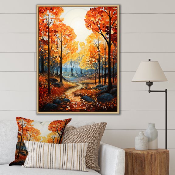Designart "Bold Yellow Forest Giants Painting I" Landscape & Nature Floater Framed Canvas Wall Art