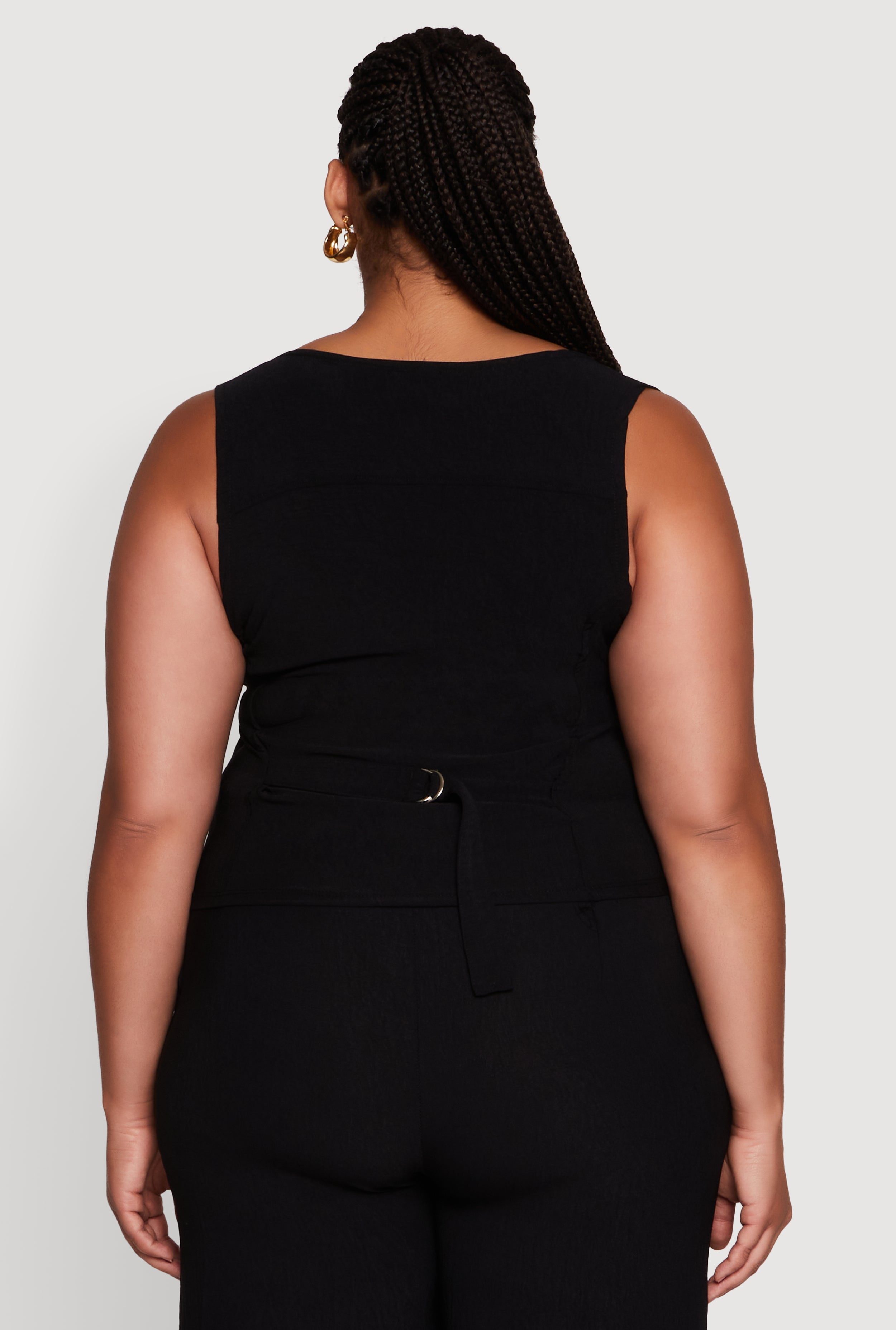 Womens Plus Size Crepe Knit Button Front Blazer Vest - image 5