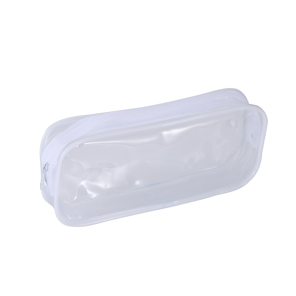 Clear Pencil Case PVC Zipper Pen Bag Portable School Student Stationery Storage Pouch, White