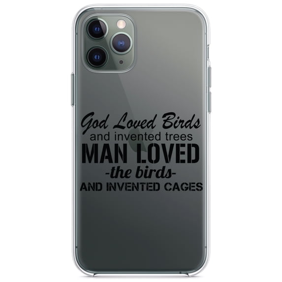 DistinctInk Clear Shockproof Hybrid Case for iPhone 12 Pro MAX (6.7" Screen) - TPU Bumper Acrylic Back Tempered Glass Screen Protector - God Loved Birds - Trees, Cages
