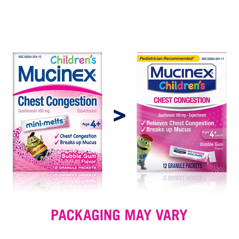 Mucinex Children's Chest Congestion Expectorant Bubble Gum Mini-Melts Packets, 12 count