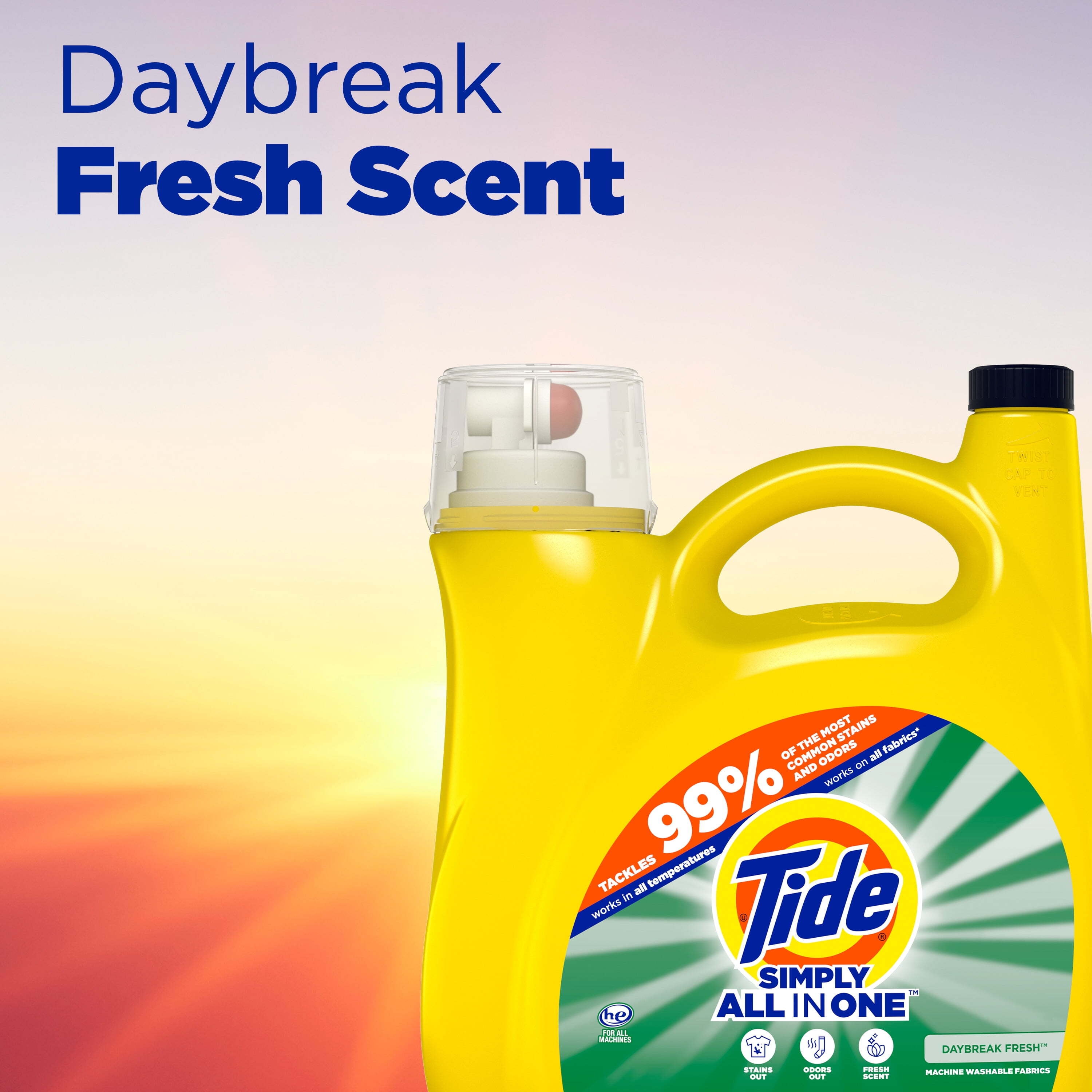 Tide Simply Liquid Laundry Detergent, Daybreak Fresh Scent, 168 fl oz, 128 Loads