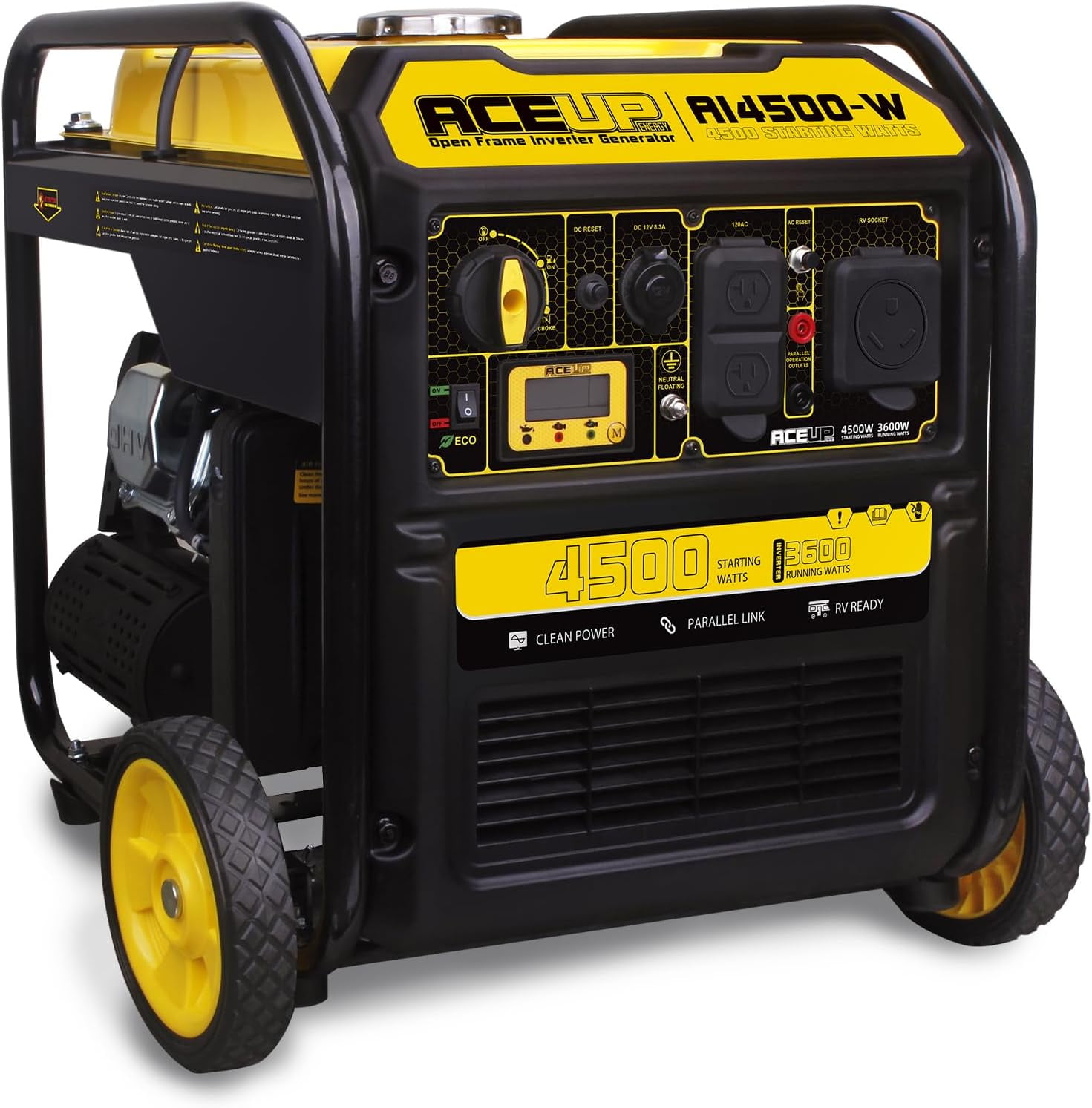 Aceup Energy 4500 Watt Open Frame Gasoline Inverter Generator with Wheels, Gas Generator 4000W RV-Ready, EPA Compliant