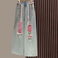 thumbnail image 2 of Coerni Girls Distressed Jeans Ripped Knee Denim Pants Elastic Waist Boyfriend Jeans Tween Wide Leg Denim Pants Casual Trousers, 2 of 3