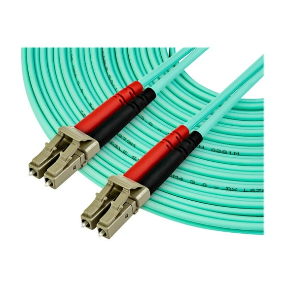 StarTech.com 10 m OM4 LC to LC Multimode Duplex Fiber Optic Patch Cable- Aqua - 50/125 - Fiber Optic Cable - 40/100Gb - LSZH (450FBLCLC10) - Patch cable - LC multi-mode (M) to LC multi-mode (M) - 10 m - fiber optic - duplex - 50 / 125 micron - OM4 - aqua