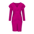 thumbnail image 5 of IROINNID Rollbacks Fall Dress for Women Semi Formal Evenning Party Bodycon Dress V Neck Solid Color Long Sleeve Long Dress Slim Evening Dress,Hot Pink, 5 of 9