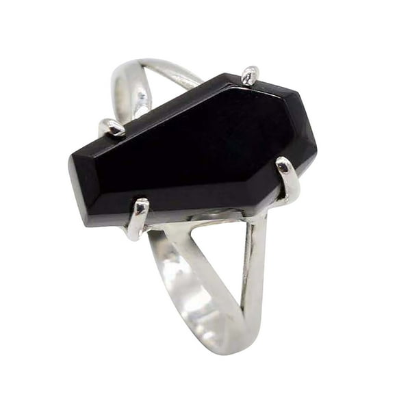 Fiudx Anillo de Ataúd, Banda de Aleación Gótica Bohemia, Anillo de Circón Negro, Regalo de Compromiso, Tallas Disponibles 6-10, Elegante Opción para Bodas, Acabado Artesanal.