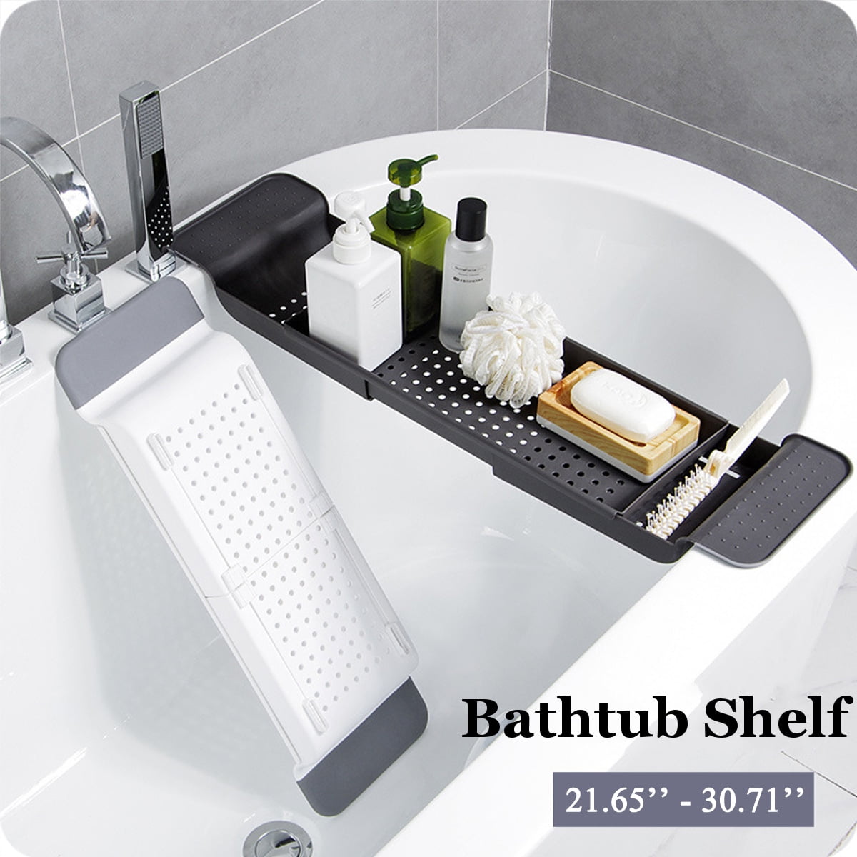Bath Tub Rack Extendable Chrome Shower Shelf Tray Tidy Caddy Storage Holder 