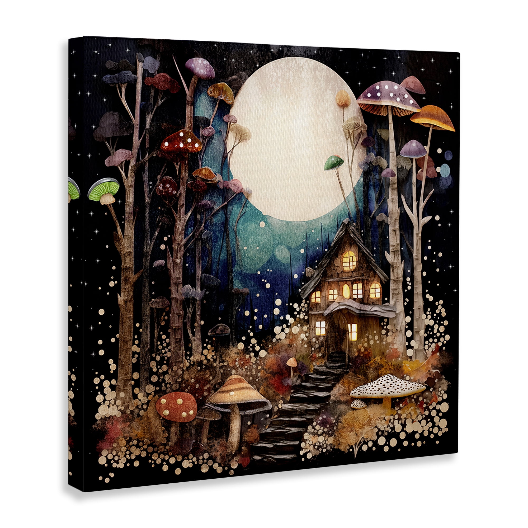 Stupell Industries Whimsical Mushroom Cottage Landscape & Nature Painting Wrapped Canvas Art Print Wall Art, 36 x 36