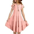 thumbnail image 2 of Glisme Girls Dresses Summer Double Layer Flutter Sleeve Flowy A Line Dress Casual Gradient Midi Dresses Pink Sundress Size 12-13 Years, 2 of 7