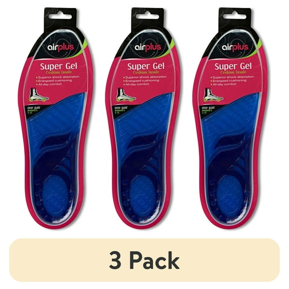 (3 pack) Airplus Massage Gel Cushion Insoles for Women, 1 Pair, Size 5-11