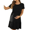 thumbnail image 3 of Pregnant Women Dress Solid Short Sleeve Round Neck Double Layer Breastfeeding Dress Maternity Nightgown, 3 of 6