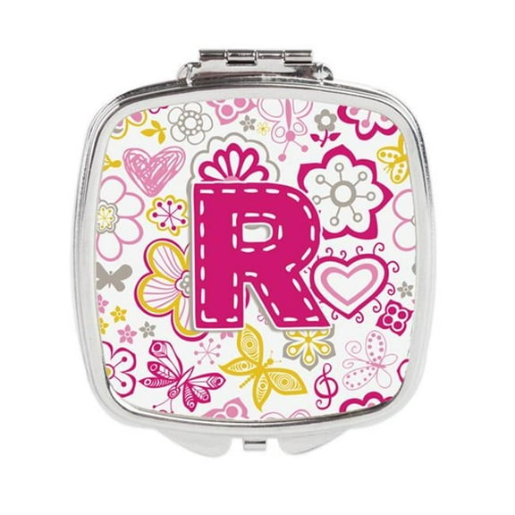 Carolines Treasures Letter R Flowers & Butterflies Pink Compact Mirror - Pink