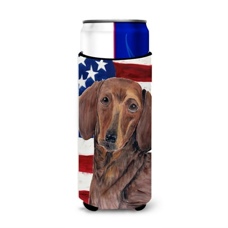 

USA American Flag with Dachshund Ultra Beverage Insulators for slim cans SC9010MUK