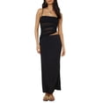 thumbnail image 2 of Two Piece for Women - Summer Vacation Outfits Sleeveless Asymmetrical Mesh Tank Crop Top Maxi Long Skirts Black XL, 2 of 7