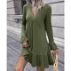 thumbnail image 3 of Vestido Corto, Manga Larga Con Botones En La Parte Delantera, Vestido De Color Puro, Puños Con Volantes, De Moda Para Mujer Para La Oficina ANGGREK DE Verde XL, 3 of 7