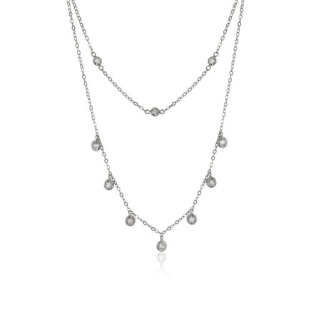 Brilliance Fine Jewelry Sterling Silver Dangle CZ By Yard Layer Necklace Set, 16"+2"; 18"+2"