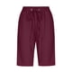 thumbnail image 4 of Puntoco Pantalones De Tres Cuartos Rectos De Pierna Ancha Informales Sueltos De Algodón Y Lino Con Cordón De Color Liso Para Mujer Con Bolsillos Borgoña Xxl, Regalo Para Mujer, 4 of 5