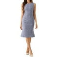 thumbnail image 2 of INSPIRE CHIC Vestido de cuerpo ajustado sin mangas de tweed con cuello barco para mujer en púrpura y azul M, 2 of 6