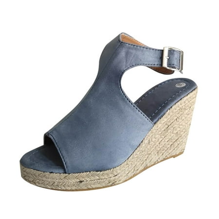 

2023 New Sandals for Women Fashion Wedges High Heel Roman Shoes Solid Color Casual Buckle Strap Slip on Beach Shoe