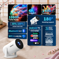 Projector Keystone White Mini Projector with 4K 1080P Support, Auto Keystone, WiFi 6, 180 ...