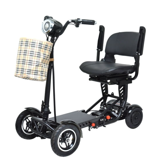 Scooter de Mobilité de Voyage Compact pour les Personnes Âgées Scooter à 4 Roues avec Siège Large Pliable Couleur Noire