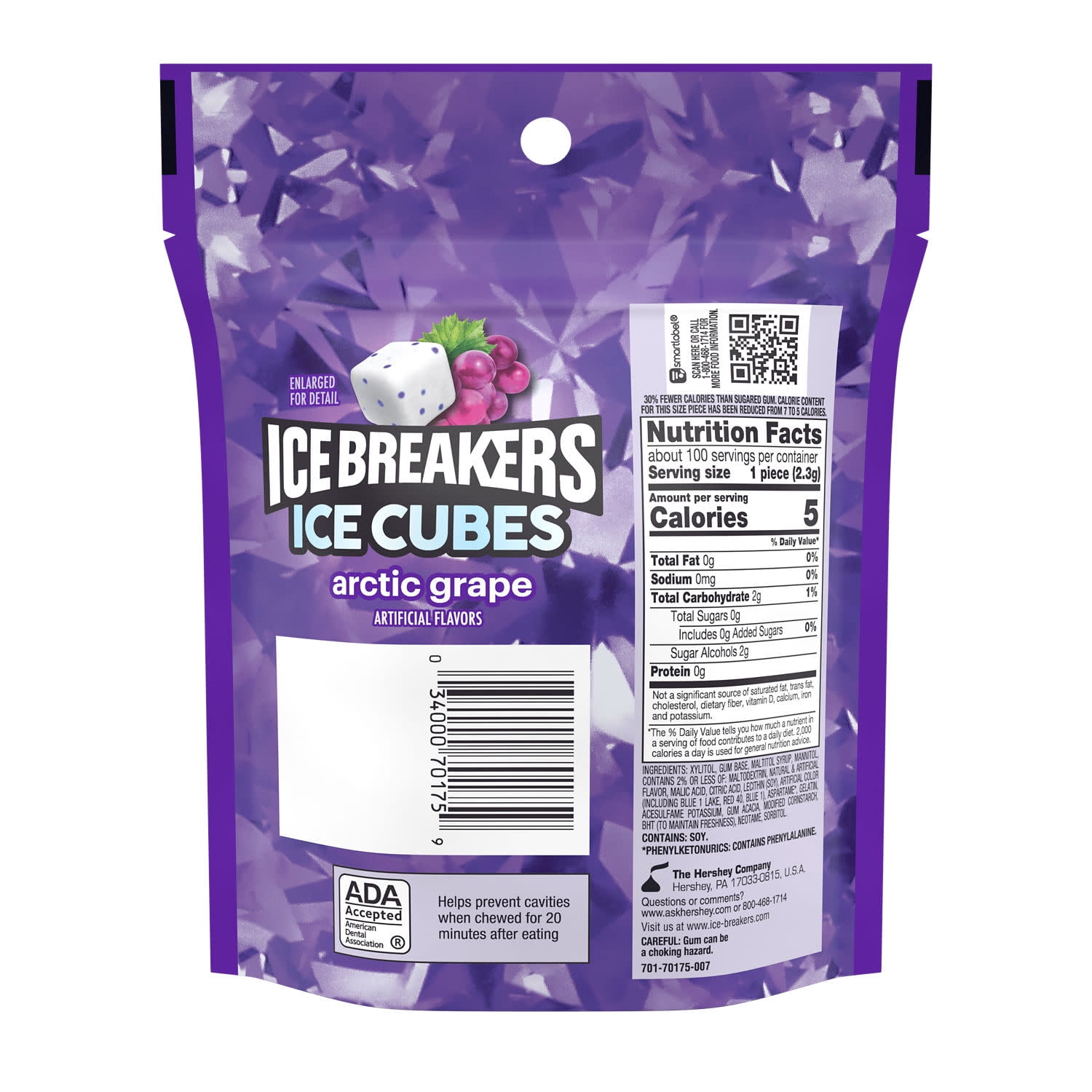 (4 pack) Ice Breakers Ice Cubes Arctic Grape Flavored Sugar Free Chewing Gum, Pouch 8.11 oz, 100 Pieces