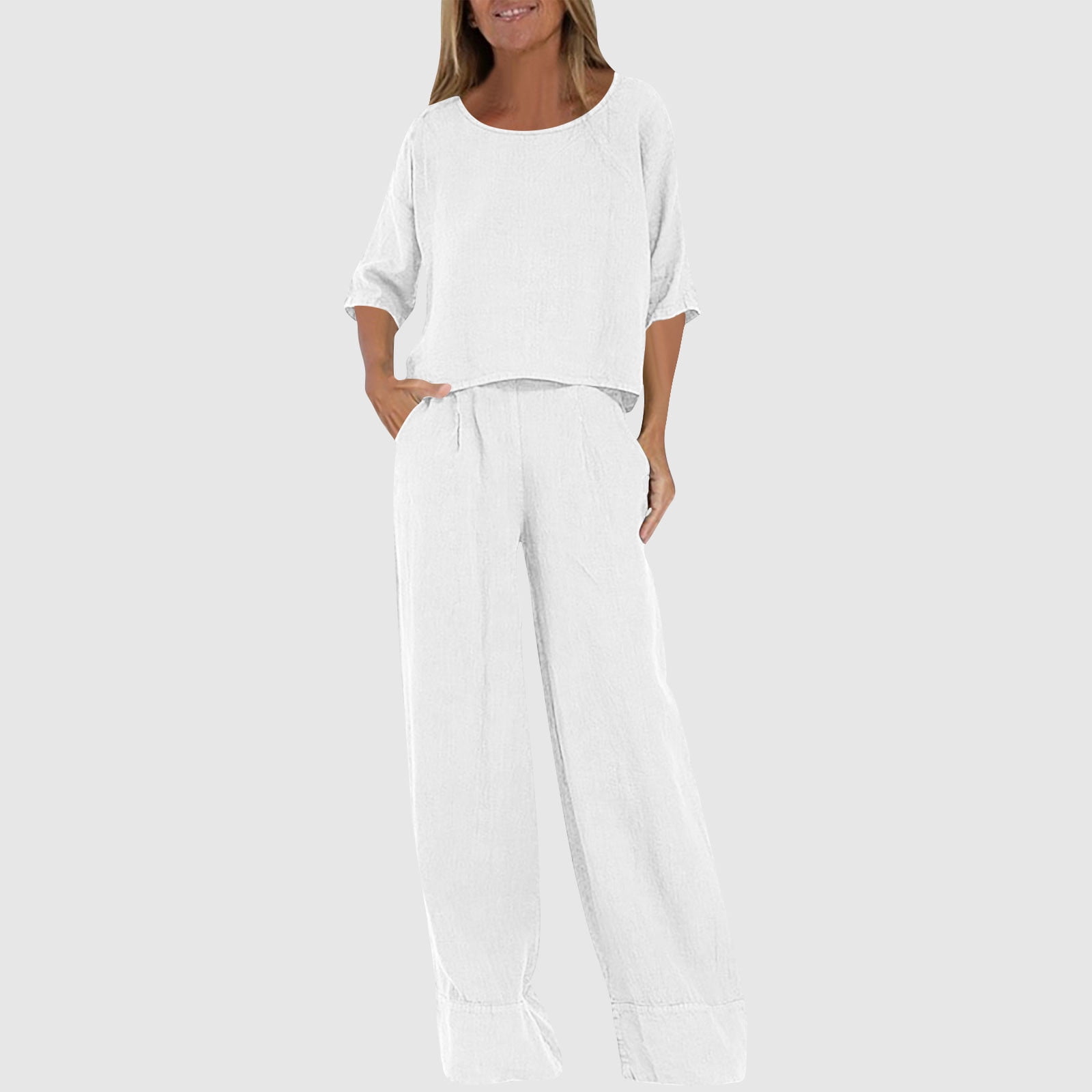 UPPADA Womens Two Piece Sweatshirts Set 2 Piece Long Sleeve Zip Up Tops Casual Loose Pant Outfits Set Ladies 2 Piece Pants Sets Casual Spring Lounge Set White,XXL