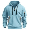 thumbnail image 4 of Men's Tactical Hoodies Quarter Zip Long Sleeve Hooded Vintage Casual Sweatshirts with Pockets Light Blue 3XL, 4 of 4