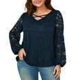 thumbnail image 5 of YUGYXL Plus Size Lace Blouse for Women Criss Cross V Neck Tunic Tops Solid Long Sleeve Loose Dressy Business Casual Shirts Blue XXXXXL, 5 of 8