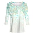 thumbnail image 3 of DENGDENG 3/4 Sleeve Shirts for Women Plus Size On Ethnic Floral Crew Neck Ladies Tops Casual Mid-Length Tee Summer Elbow Sleeve Tunic Clothes 2024 Mint Green M, 3 of 4