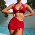thumbnail image 2 of HAPIMO Women's 3Pc Bikini Sets Soild Color Sleeveless with Wrap Skirt Tropical Hawaii Swimsuit Trendy Bikini Summer Beach Red L, 2 of 5