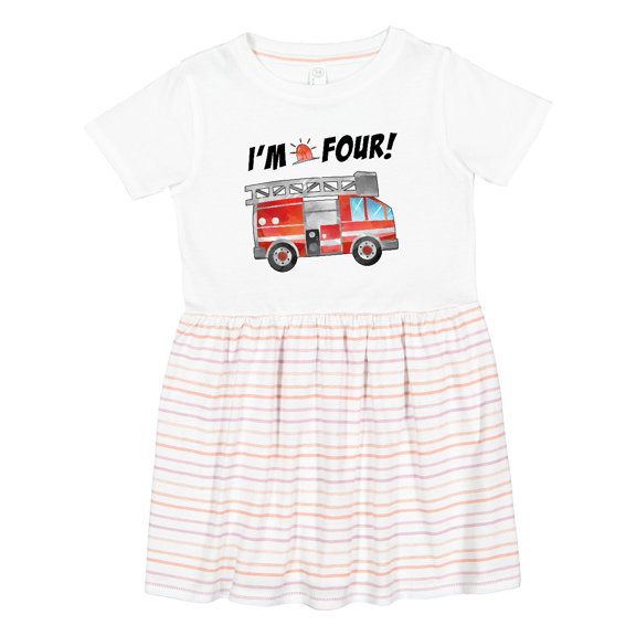 Inktastic I'm 4 Fire Truck 4th Birthday Girls Toddler Dress