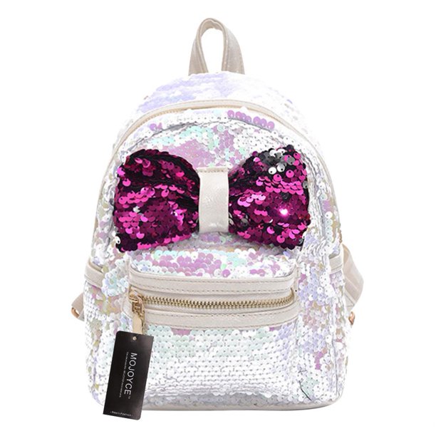 Bsvklp Lentejuelas Brillantes Bowknot Mujeres Mochila Niñas Fiesta Pequeña Mochila / Blanco Bsvklp Para estrenar