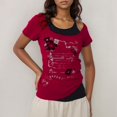 thumbnail image 2 of Jamsmile Womens T-Shirts Vintage Y2K Cutout Neck Two Piece Design Short Sleeve Tshirts Summer Short Crop Tops Slim Tees Shirts, 2 of 4