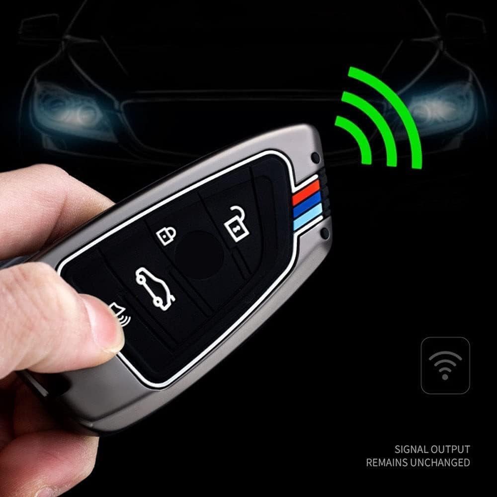 MJMJ for BMW Key Fob Case Cover, Fit for BMW 1 3 4 5 6 7 Series X3 X4 M5 M6 GT3 GT5, Zinc Alloy and Silicon Remote Key Protector (Blade Type)