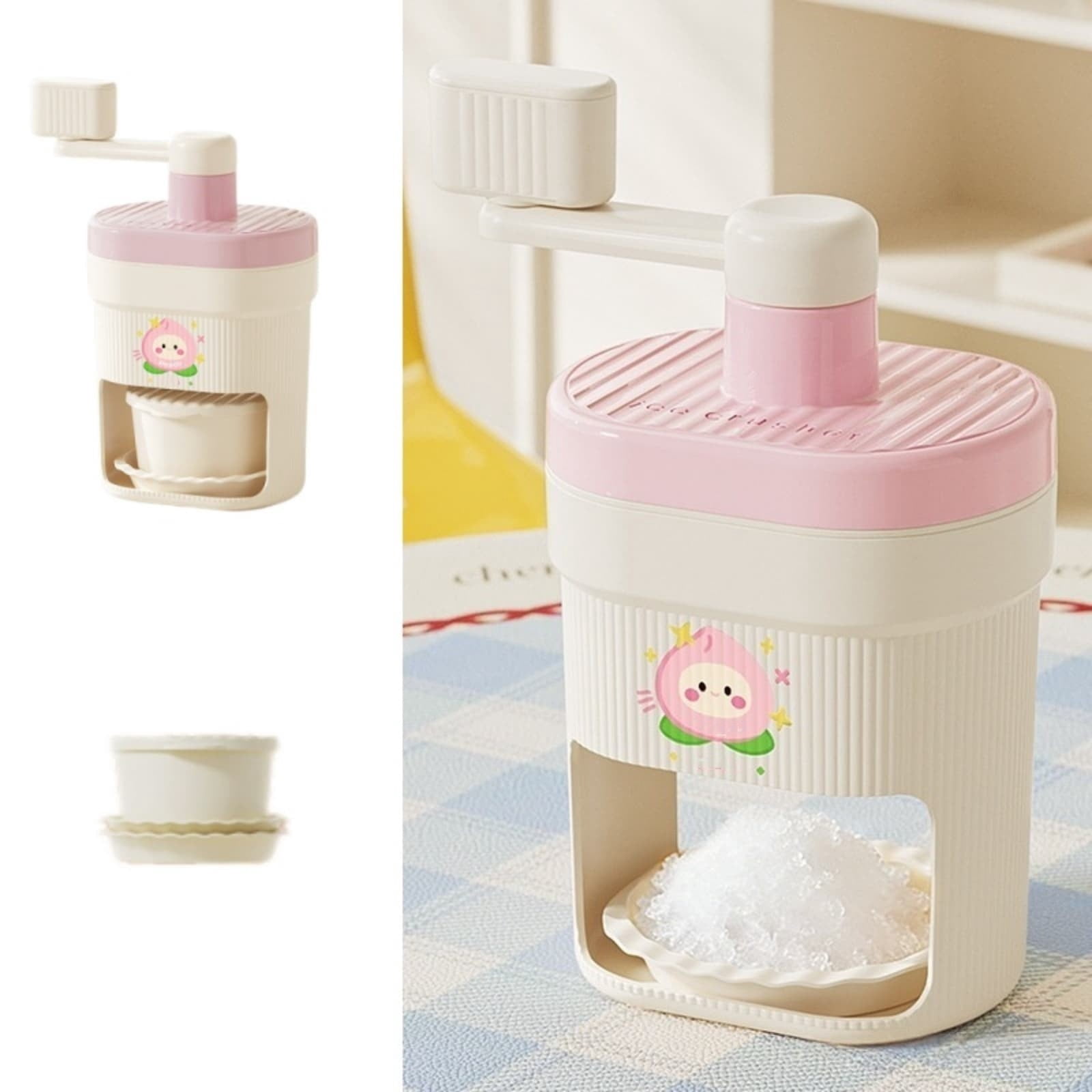 Summer Manual Ice Shaver Ice Hand Crank Crusher Machine Portable Compact Snow Cone Machine with Cartoon Design Shaved Ice Machine for Homemade Slushies Shaved Ice and Summer Treats