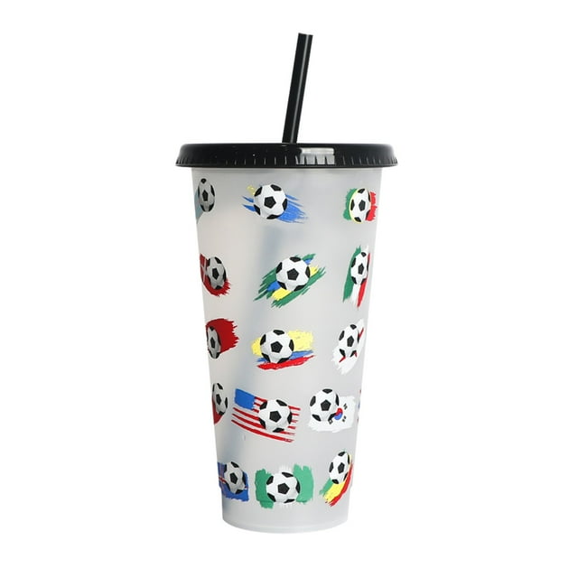 Gkeoshab Glass&Bottle Creative Water Cup Football Cup PP Plastic Straw Cup Football Plastic Transparent Straw Cup 710ml Cold Change Temperature Sensitive Plastic Cup Home & Garden