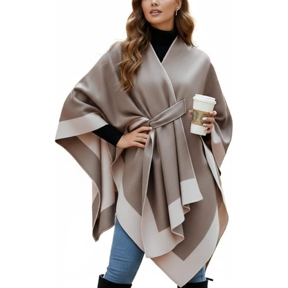 Kukuzhu Shawl Wraps for Women Reversible Open Front Ruana Poncho Soft Cozy Cardigan for Fall and Winter