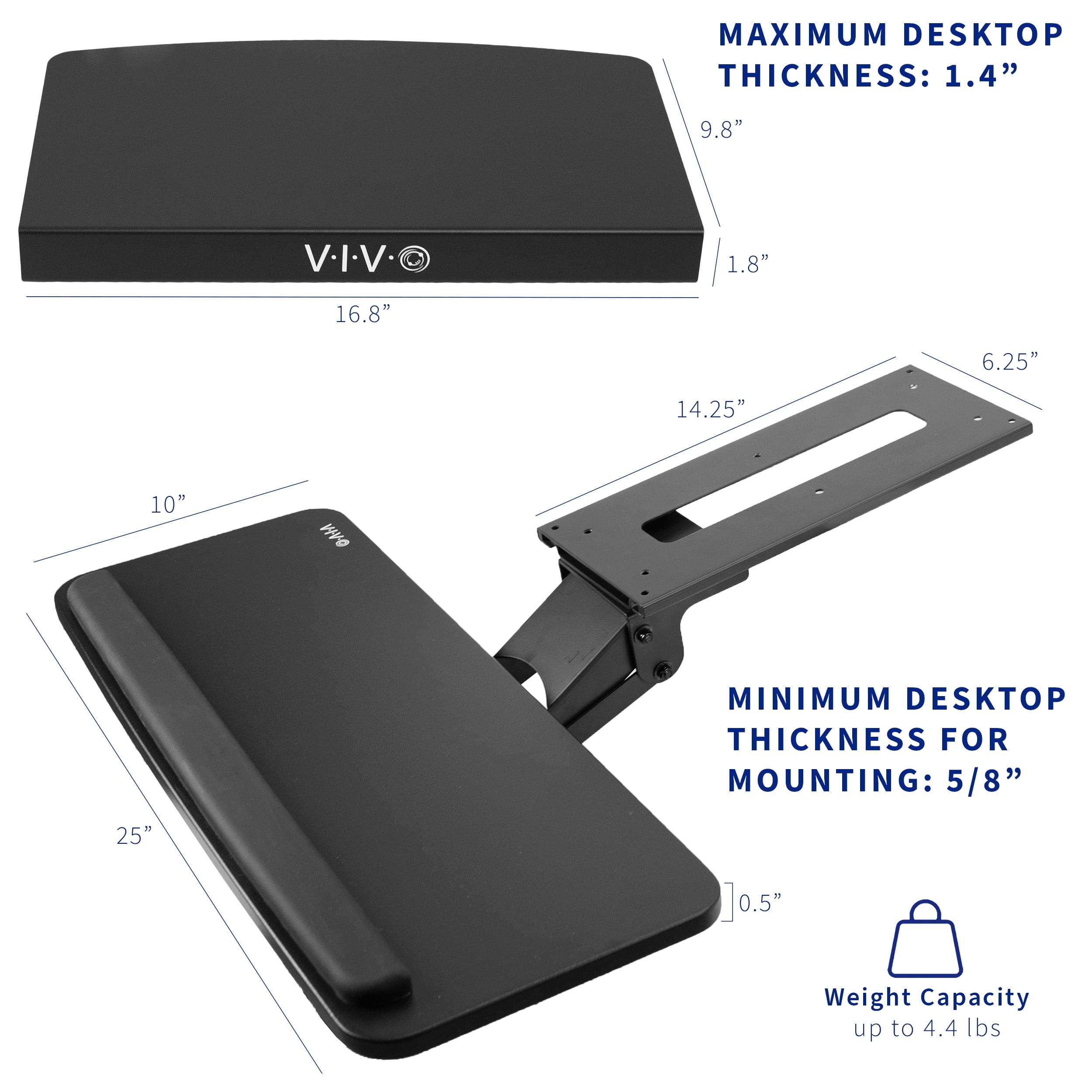 VIVO Black Corner Desk Keyboard & Mouse Platform Tray for L-shaped Workstation