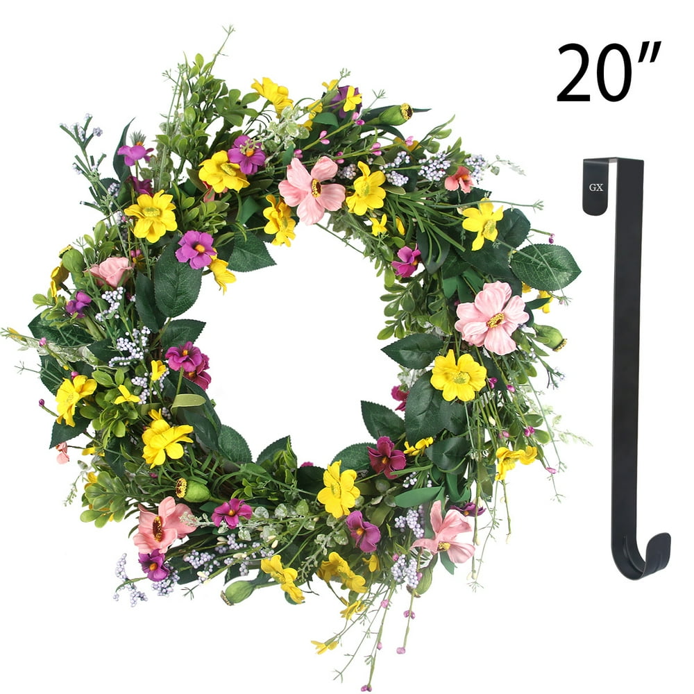 Door Wreath for Spring 20In Daisy Summer Front Door Wreath Artificial