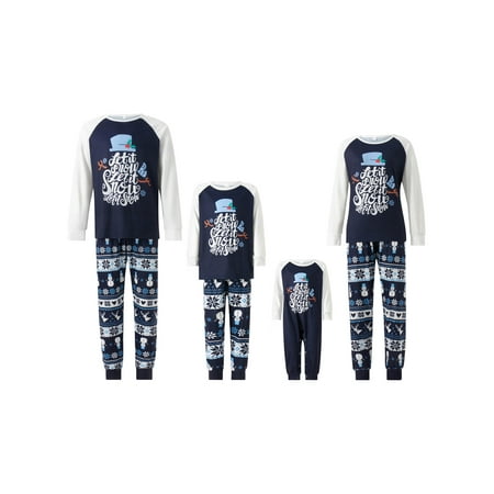 

wybzd Christmas Family Matching Pajamas Set Letter Snowman Print Tops and Pants Pajama PJS Sleepwear Loungewear