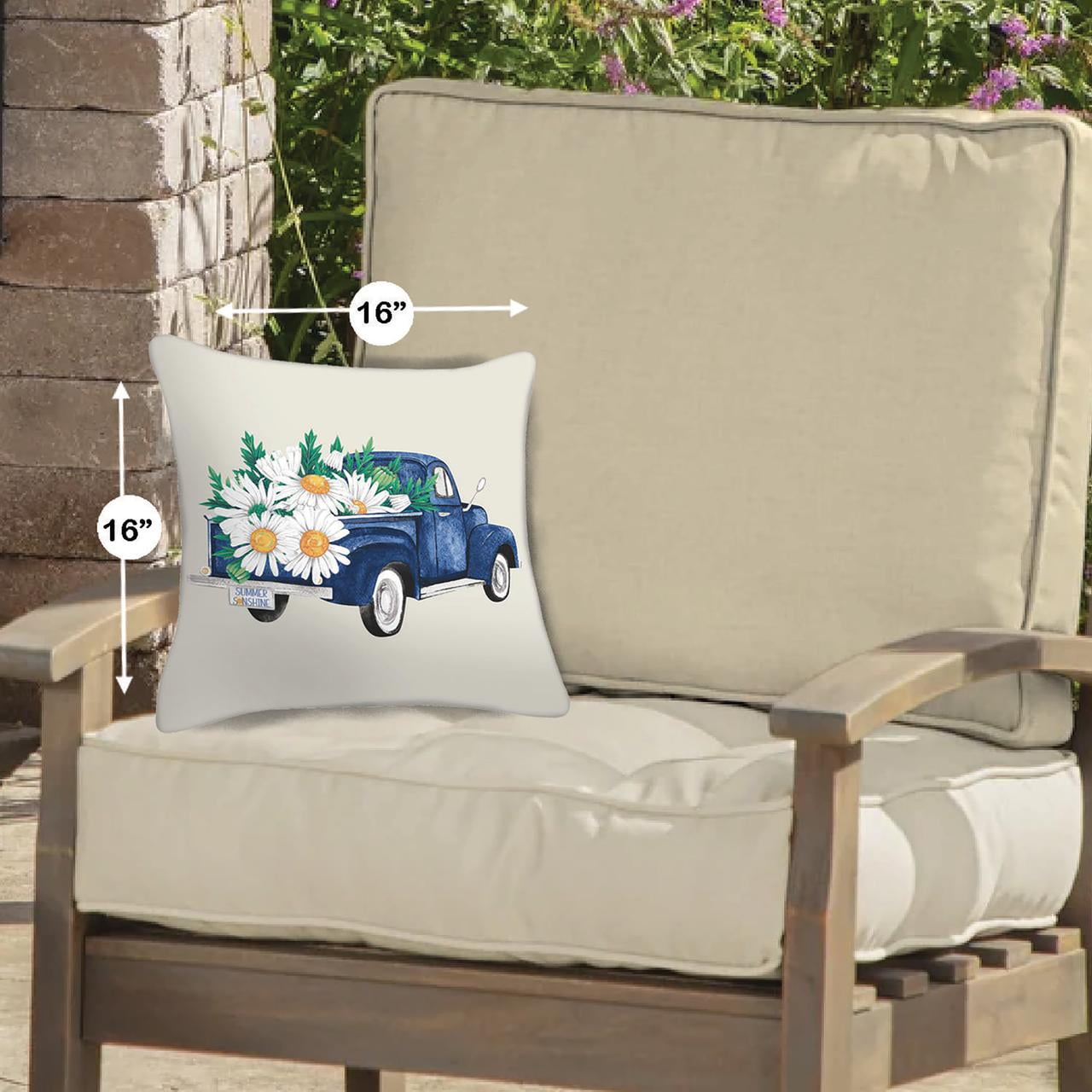 Mainstays 16" x 16" Reversible Daisy Truck Decorative Outdoor Throw Pillow, Navy