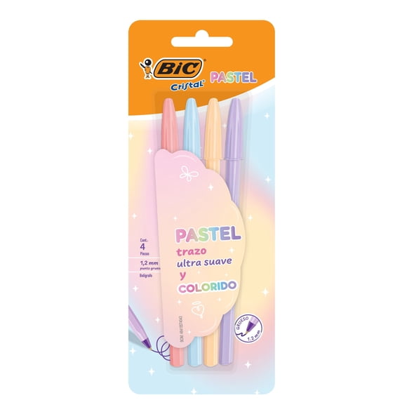 Boligrafo Bic 4 piezas Cristal Pastel