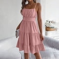 thumbnail image 6 of Ahabrexf Sundress Sleeveless Spaghetti Strap Backless Square Neck Shirred Layered Pleated Dress, 6 of 9