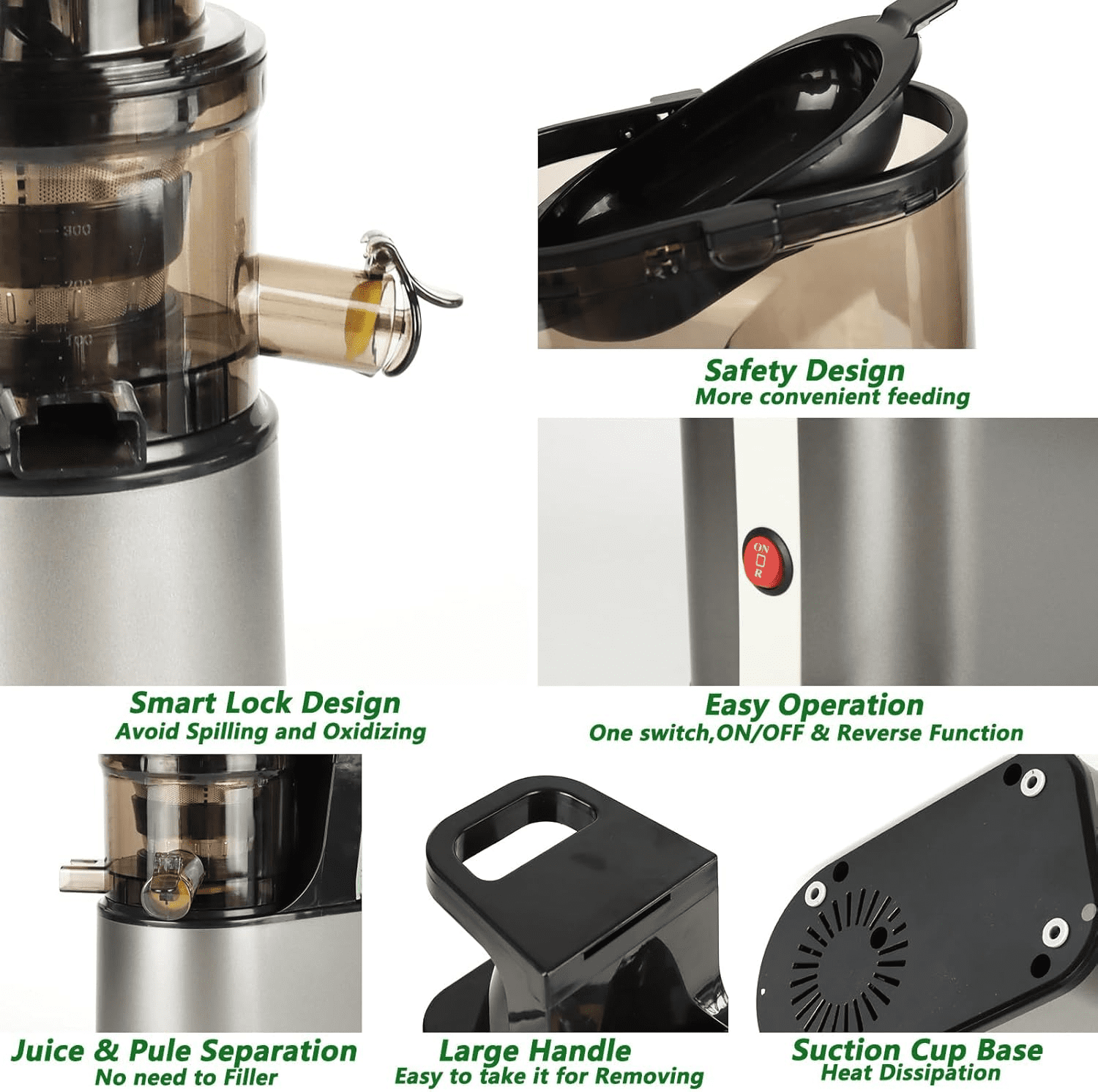 Juicer Machines with 6.3" Large Chute, 2-in-1 Cold Press Juicer for Whole Vegetables Fruits 300W, Masticating juicer Easy to Clean Juice Extractor Machine for Making Nut Mike, Juice, Premium Gray