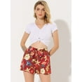thumbnail image 2 of Pantalones cortos Allegra K Playa cintura alta con lazo elástico Rojo-Floral S, 2 of 5