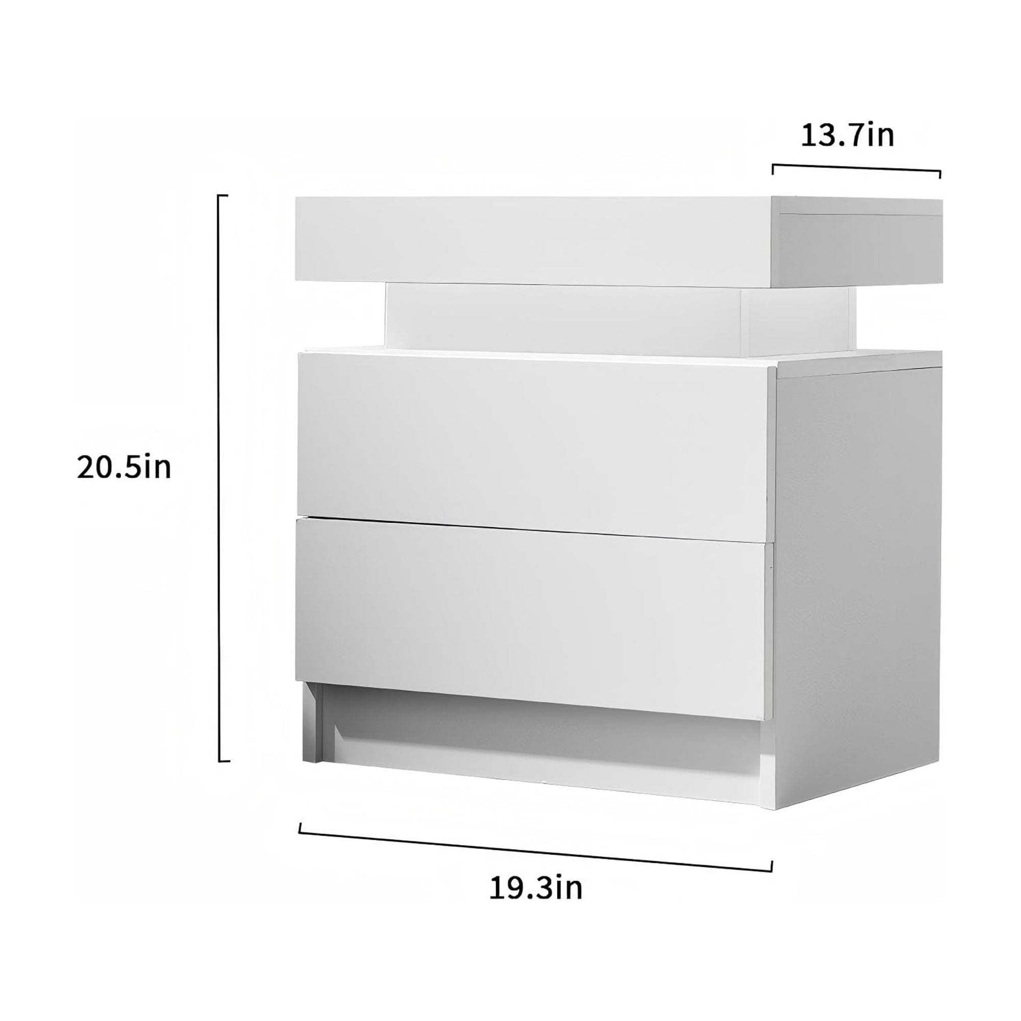 MOONMISS Nightstands Set of 2 Modern LED Bedside Table Cabinet with Lights 2 Drawers for Bedroom,White